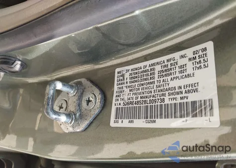 2008 Honda Cr-V Ex z USA, uszkodzony, nr VIN 5J6RE48528L009738